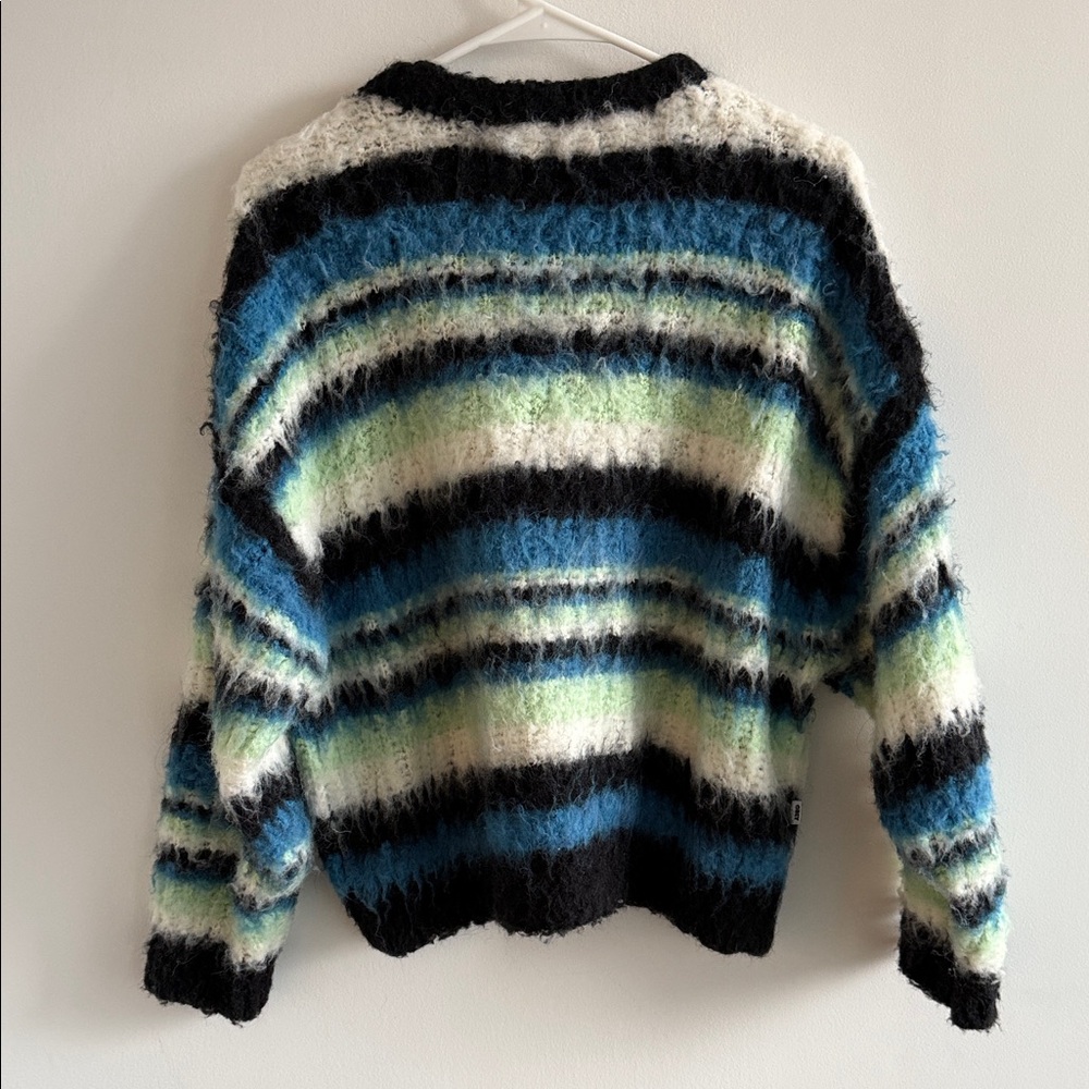 Obey Women's Fuzzy Striped Sweater - Black, Blue, Green, White - Picture 4 of 4